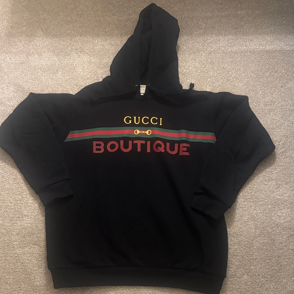 Gucci Black Boutique Hoodie with Red and Green Accents